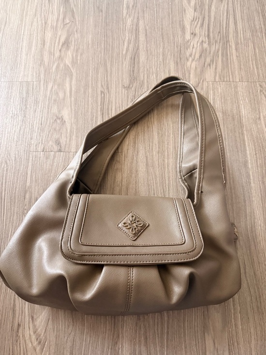 Simply Vera Vera Wang Handbags - Simply Vera Vera Wang Taupe Shoulder Bag with Logo Detail